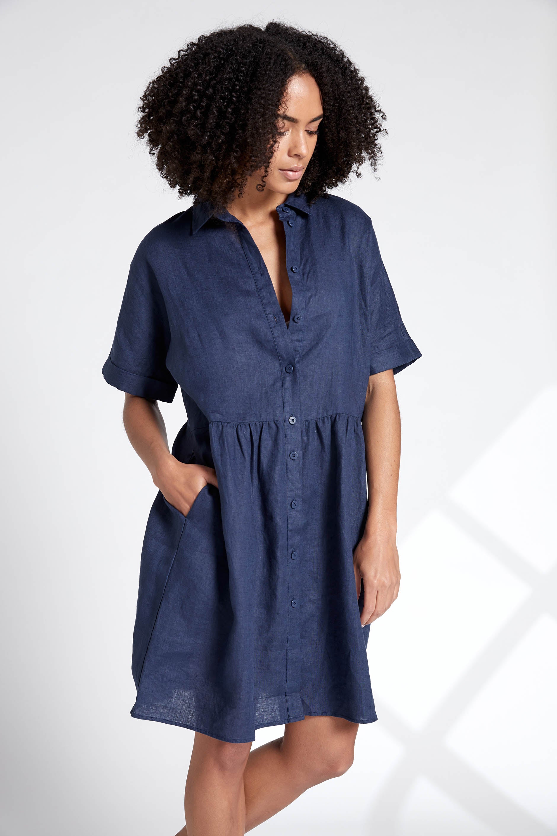 D-Luxe Linen Boxy Shirt Dress — Navy ...